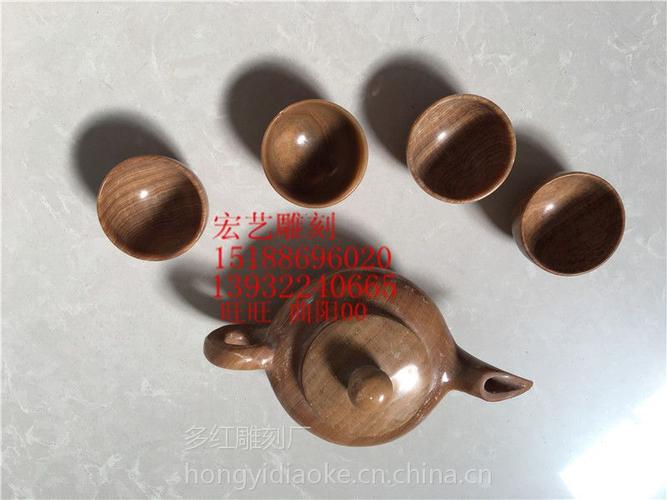 汉白玉石雕工艺品白色茶壶茶杯雕刻家居生活用品摆件复古雕塑